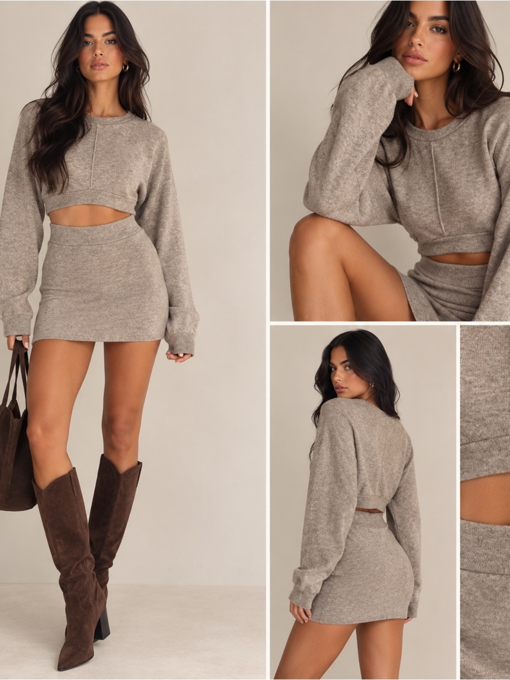 AKIRA Taupe Long Sleeve Cut Out Sweater Dress